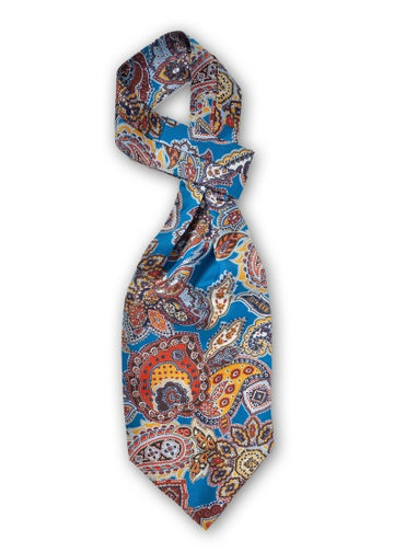 Eșarfă ascot cu motiv paisley în albastru oțel